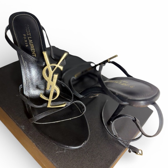 Saint Laurent Black and Gold Strappy Heels - Picture 5 of 6